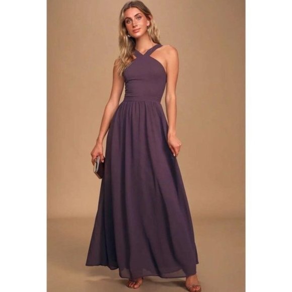 NWT Lulu's Maxi Dress XL Purple Wedding Guest Bridesmaid Medium Air of Romance - Picture 1 of 15